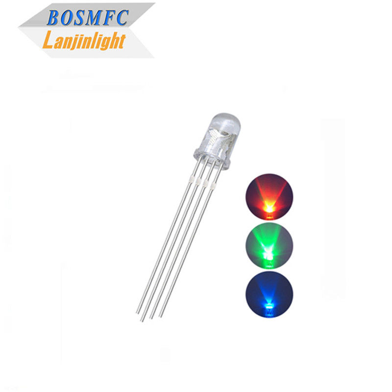 4 Pins RGB LED 5mm Durch Loch 0,06W, gemeinsame Anode Wasserklare Linse F5 Tri-Color LED
